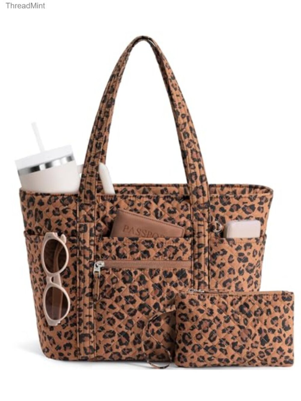 Quilted Cotton Tote Bag for Women Padded Laptop Sleeve Work Travel Bag
